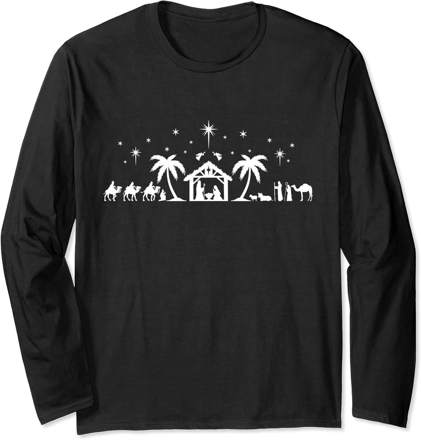 Nativity Scene Christian Gift Manger Religious Christmas Long Sleeve T